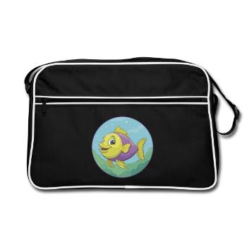 Poisson Mignon Kawaii Dessin animé Clipart Animal de compagnie - Sac Retro - noir/blanc - Devant