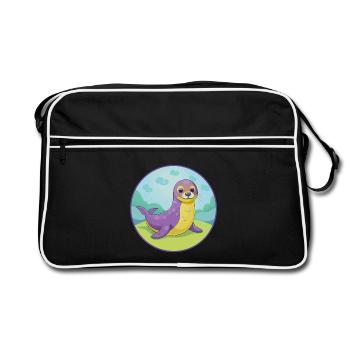 phoque mignon Kawaii dessin animé Clipart animal de compagnie - Sac Retro - noir/blanc - Devant