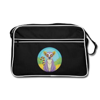 Lemur Cute Kawaii Cartoon Clipart Animal Pet - Retro Bag - black/white - Front