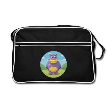 Nilpferd Niedliche Kawaii Cartoon Clipart Tier Haustier - Retro Tasche - Schwarz/Weiß - Vorne