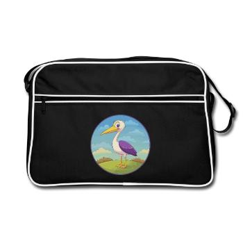 Storch Niedlich Kawaii Cartoon Clipart Tier Haustier - Retro Tasche - Schwarz/Weiß - Vorne