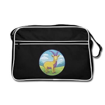 Bouquetin mignon Kawaii dessin animé Clipart Animal de compagnie - Sac Retro - noir/blanc - Devant
