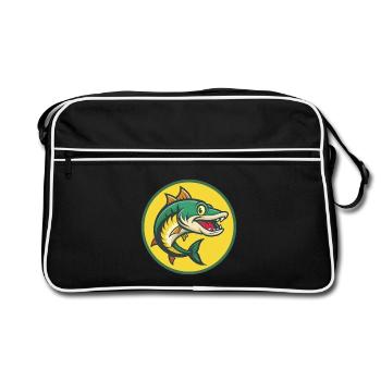 Barracuda Niedliche Kawaii Cartoon Clipart Haustier Tier - Retro Tasche - Schwarz/Weiß - Vorne