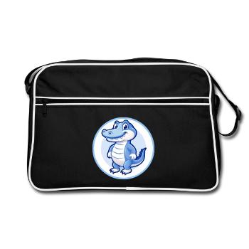 Alligator Blau Kawaii Cartoon Figur Clipart - Retro Tasche - Schwarz/Weiß - Vorne