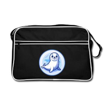 Siegel Blau Kawaii Cartoon Figur Clipart Haustier - Retro Tasche - Schwarz/Weiß - Vorne