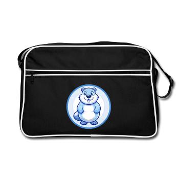 Murmeltier Blau Kawaii Cartoon Figur Clipart - Retro Tasche - Schwarz/Weiß - Vorne