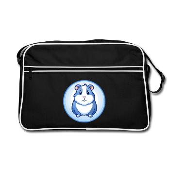 Meerschweinchen Blau Kawaii Cartoon Figur Clipart - Retro Tasche - Schwarz/Weiß - Vorne