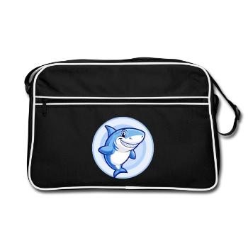 Hai Blau Kawaii Cartoon Figur Clipart Haustier - Retro Tasche - Schwarz/Weiß - Vorne