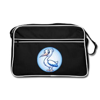 Storch Blau Kawaii Cartoon Figur Clipart Haustier - Retro Tasche - Schwarz/Weiß - Vorne
