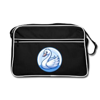 Schwan Blau Kawaii Cartoon Figur Clipart Haustier - Retro Tasche - Schwarz/Weiß - Vorne