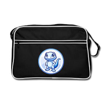 Eidechse Blau Kawaii Cartoon Figur Clipart Haustier - Retro Tasche - Schwarz/Weiß - Vorne