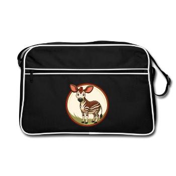 Okapi Colorful Kawaii Cartoon Character Clipart - Retro Bag - black/white - Front