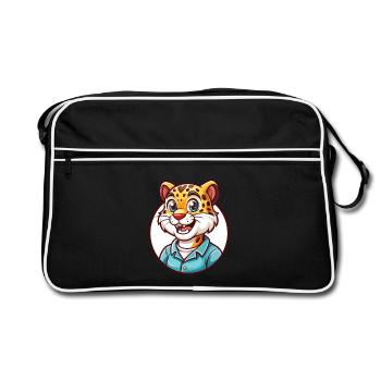 Amur Leopard Funny Kawaii Cartoon Clipart Animal - Retro Bag - black/white - Front
