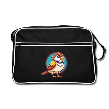 Sparrow Funny Kawaii Cartoon Clipart Animal Pet - Retro Bag - black/white - Front