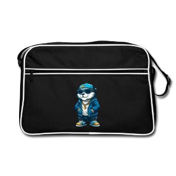 Biber Cool Cartoon Figur Kawaii Clipart - Retro Tasche - Schwarz/Weiß - Vorne