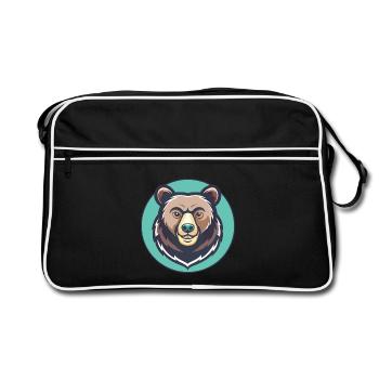 Ours Kawaii Dessin animé Personnage Animal Animal Visage - Sac Retro - noir/blanc - Devant