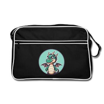 Dragon Kawaii Dessin animé Personnage Animal Animal Visage - Sac Retro - noir/blanc - Devant