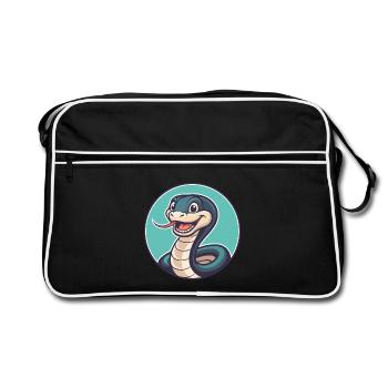 Serpent Kawaii Dessin animé Personnage Animal Animal Visage - Sac Retro - noir/blanc - Devant