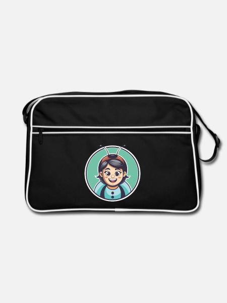 Ladybug Kawaii Cartoon Character Animal Pet Face - Retro Bag - black/white - Front