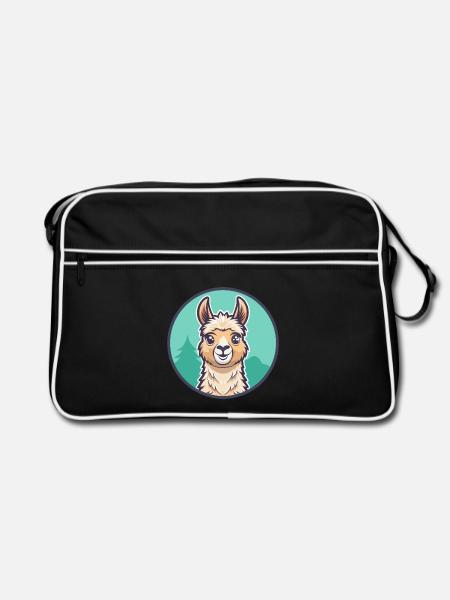 Lama Kawaii Dessin animé Personnage Animal Visage D’animal - Sac Retro - noir/blanc - Devant
