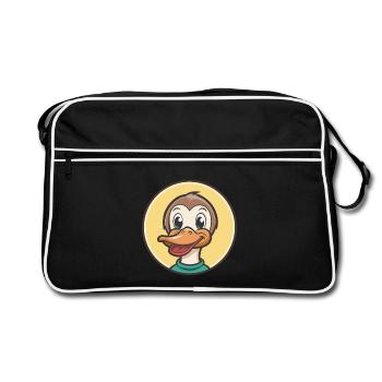 Duck Kawaii Cartoon Character Animal Pet Face - Retro Bag - black/white - Front