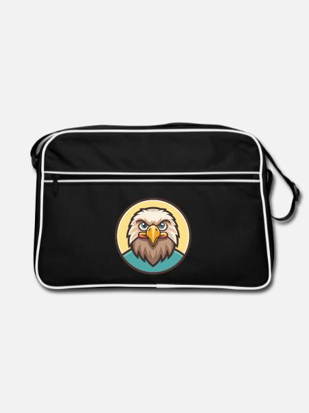 aigle kawaii dessin animé personnage animal visage d’animal de compagnie - Sac Retro - noir/blanc - Devant