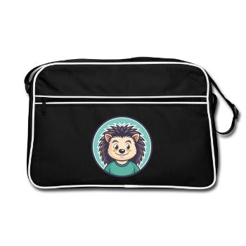 Hedgehog Kawaii Cartoon Character Animal Pet Face - Retro Bag - black/white - Front