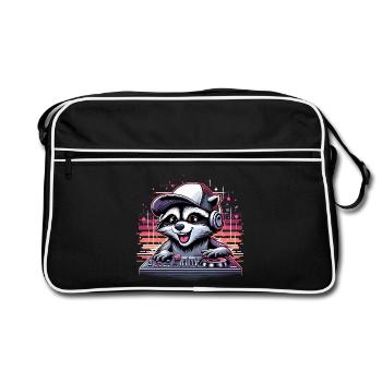 Wachbär DJ DJane Musik auflegen Geschenk - Retro Tasche - Schwarz/Weiß - Vorne