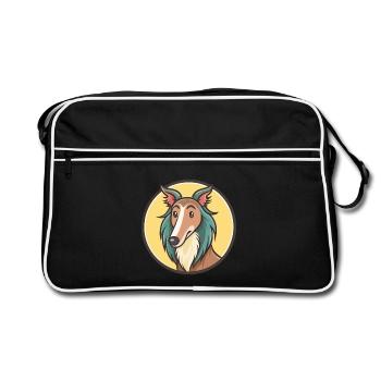 Silken Windhound Chien Race Dessin animé Kawaii Clipart - Sac Retro - noir/blanc - Devant