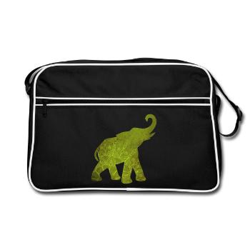 Yoga Green Elephant Pattern Mediatation India om - Retro Bag - black/white - Front