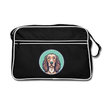Irischer Setter Hund Rasse Cartoon Kawaii Clipart Haustier - Retro Tasche - Schwarz/Weiß - Vorne