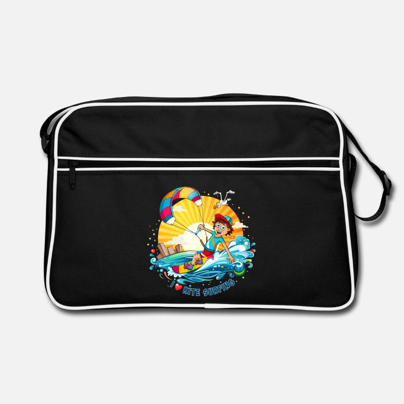 Bunte Illustration eines Kitesurfers - Retro Tasche - Schwarz/Weiß