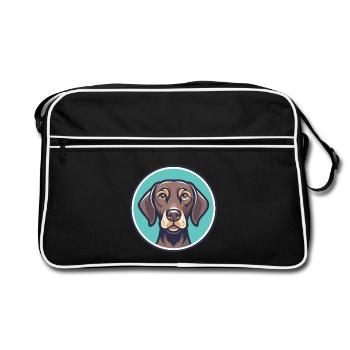 Pudelpointer Hund Rasse Cartoon Kawaii Clipart Haustier - Retro Tasche - Schwarz/Weiß - Vorne