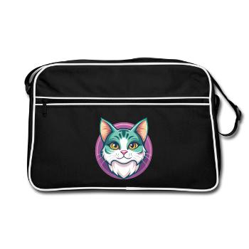American Wirehair Cat Breed Cartoon Kawaii Animal - Retro Bag - black/white - Front
