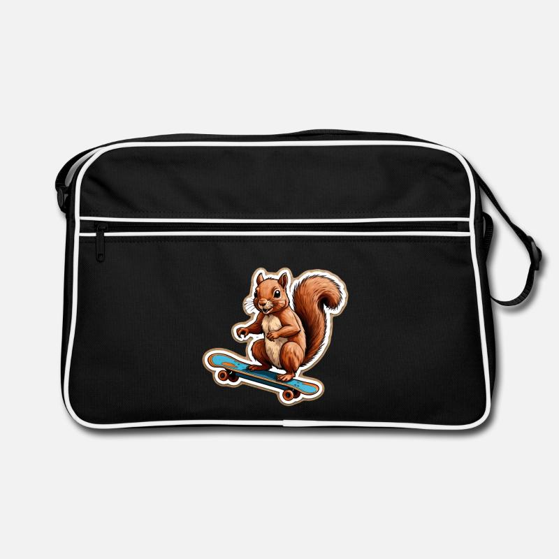 Eichhörnchen auf Skateboard Retro Tasche