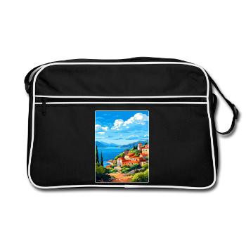 Samos Greece Travel Poster Souvenir Postcard Paint - Retro Bag - black/white - Front