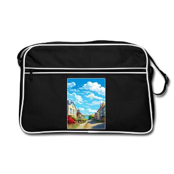 Charlestown Cornwall England Travel Poster Card - Retro Bag - black/white - Front