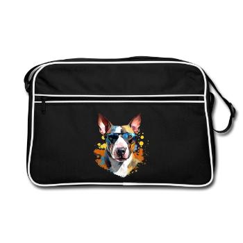 Bull terrier with sunglasses - Retro Bag - black/white - Front