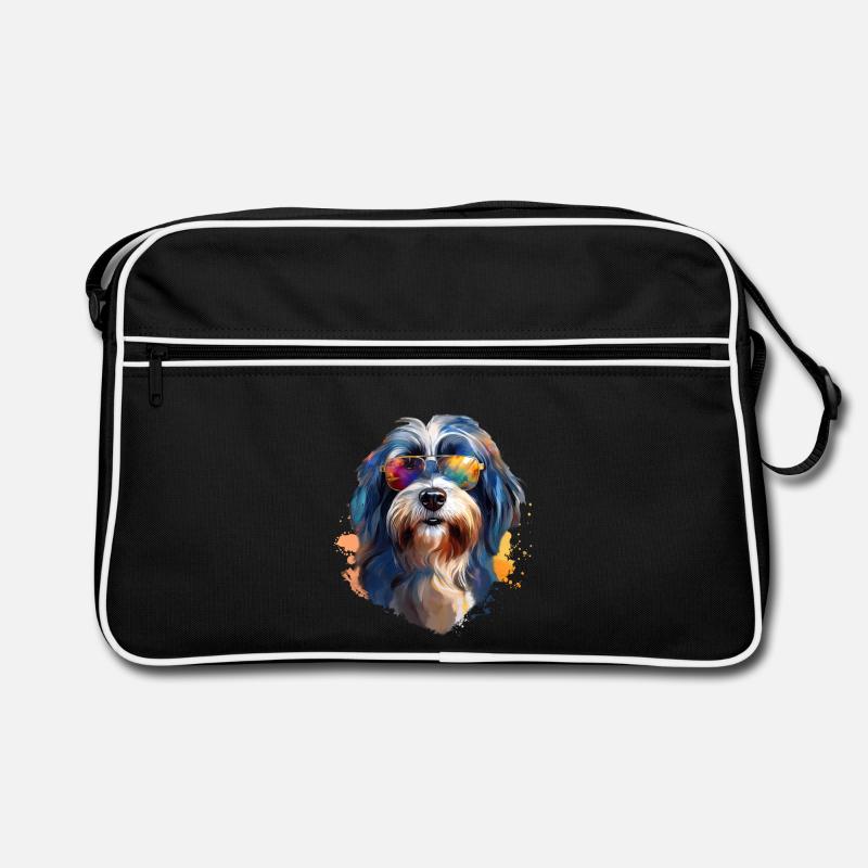 Tibet Terrier mit Sonnenbrille Retro Tasche