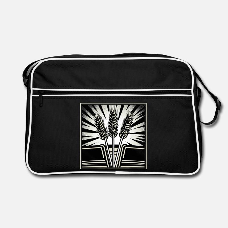3 Ähren Getreide Weizen - Retro Tasche - Schwarz/Weiß