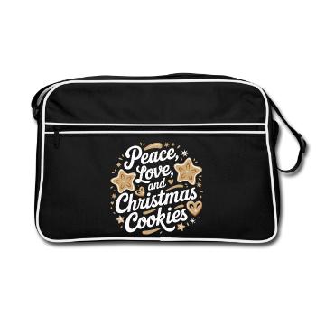 Frieden, Liebe und Weihnachtsplätzchen - Retro Tasche - Schwarz/Weiß - Vorne