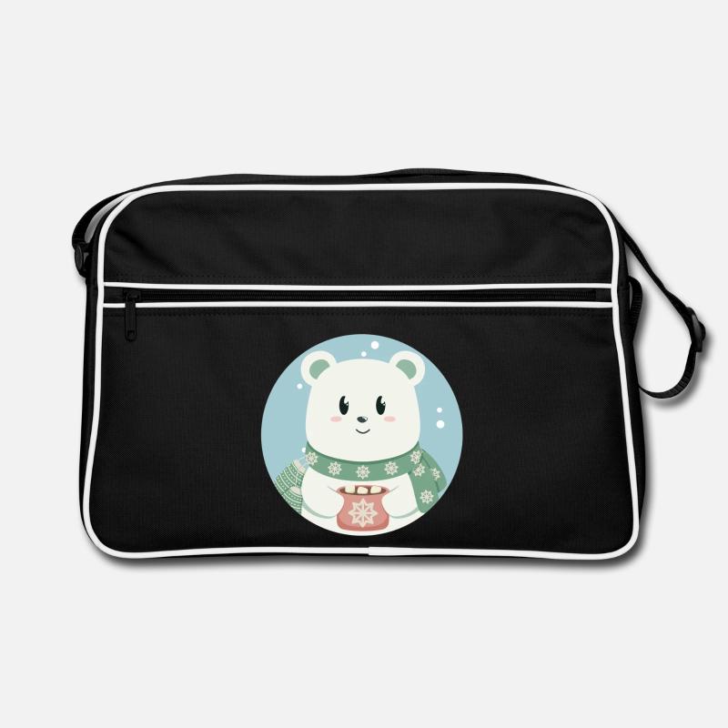 Süßer Eisbär in Weihnachtsstimmung - Retro Tasche - Schwarz/Weiß