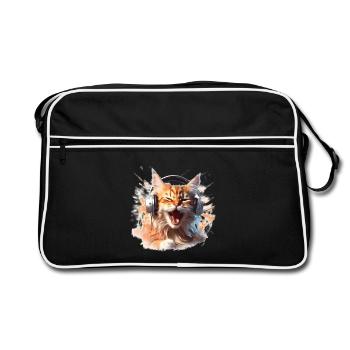 Screaming DJ Cat with Headphones Music Pet - Retro Bag - black/white - Front