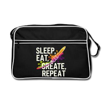 Schlaf Essen Erstellen Wiederholen - Retro Tasche - Schwarz/Weiß - Vorne