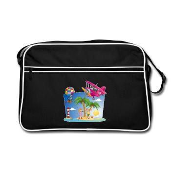 soleil, île, avion, palmiers, montgolfière - Sac Retro - noir/blanc - Devant