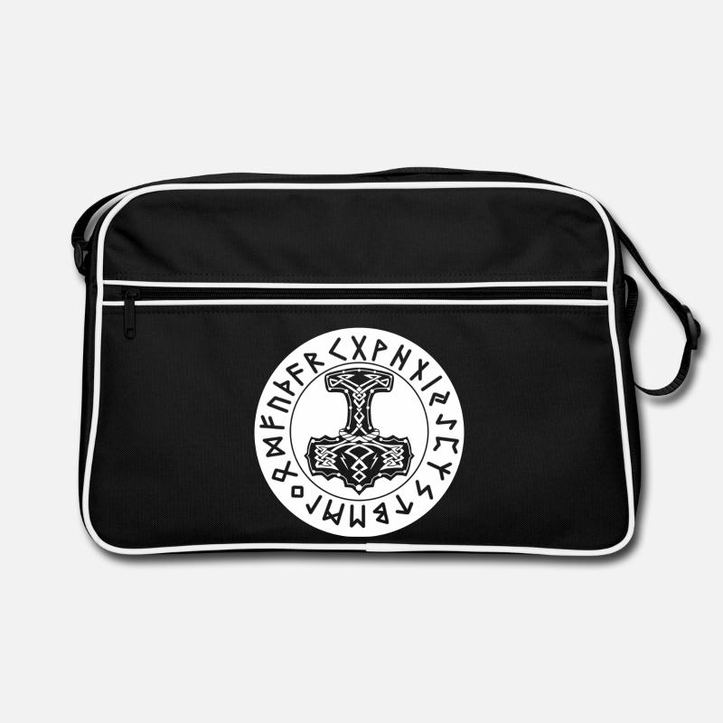 Mjöllnir circle runes white Retro Bag
