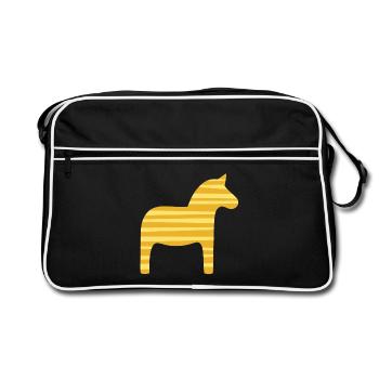 Dalapferd Streifen Schweden skandinavisch Xmas - Retro Tasche - Schwarz/Weiß - Vorne