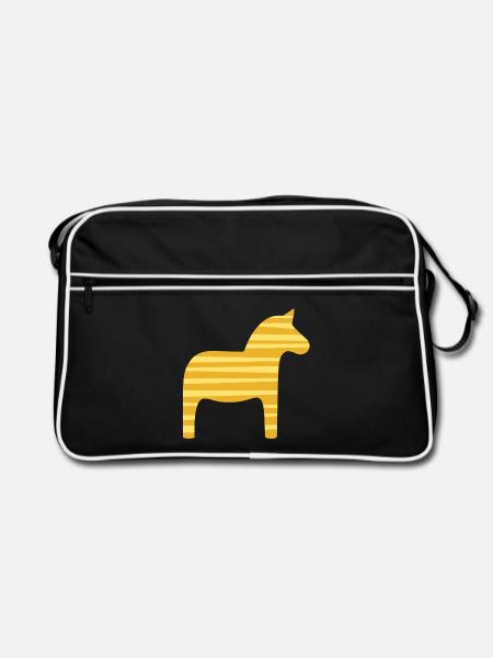 Dalapferd Streifen Schweden skandinavisch Xmas - Retro Tasche - Schwarz/Weiß - Vorne