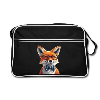 Elegant Fox with Glasses and Bow Tie - Retro Bag - black/white - Front