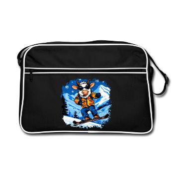 Vaches Snowboard / Vache Snowboardeuse - Sac Retro - noir/blanc - Devant